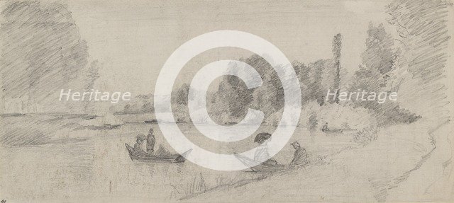 Study of a river landscape with boats, 1863-1864. Artist: Camille Pissarro.