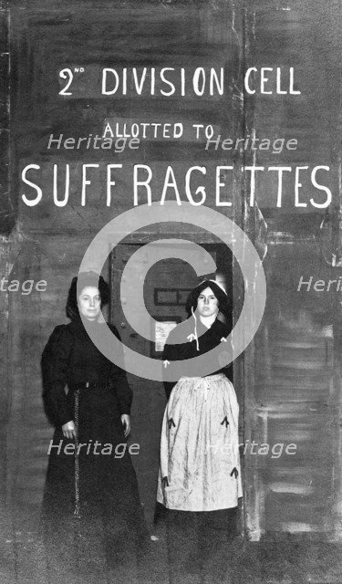 Prison officer with a suffragette prisoner, c1910. Artist: Unknown