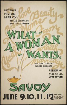 What a Woman Wants, San Diego, 1938. Creator: Unknown.