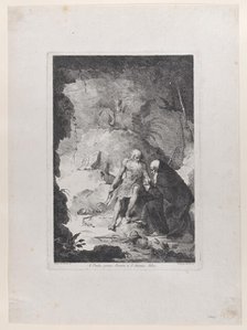 Saint Paul the Hermit and Saint Anthony Abbot conversing in a landscape, after Pi..., ca. 1784-1836. Creator: Francesco Novelli.