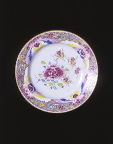 Famille rose plate with peony and floral sprays, Qing dynasty, China, 1750-1799. Artist: Unknown