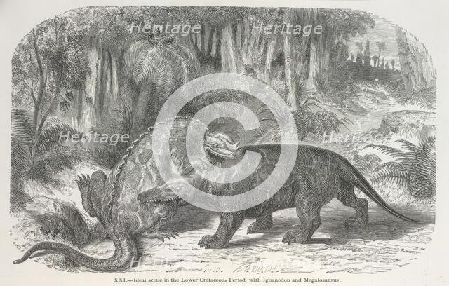 'Ideal scene in the Lower Cretaceous period, with Iguanodon and Megalosaurus', 1865.  Creator: Unknown.