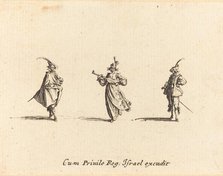 Lady with String Instrument, and Two Gentlemen, probably 1634. Creator: Jacques Callot.