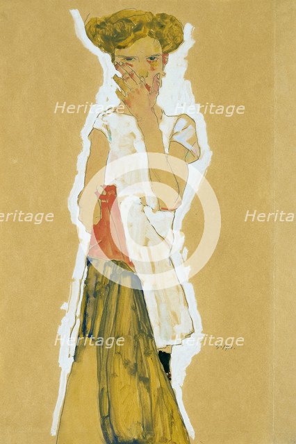 Standing Girl in White Petticoat. Artist: Schiele, Egon (1890–1918)