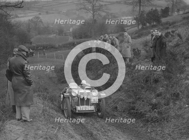 MG PB of J Terras competing in the MG Car Club Midland Centre Trial, 1938. Artist: Bill Brunell.