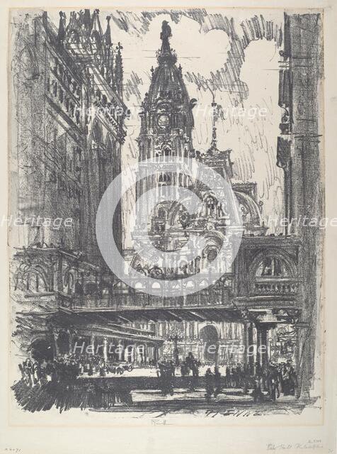 The City Hall and Bridge across Market Street, 1912. Creator: Joseph Pennell.