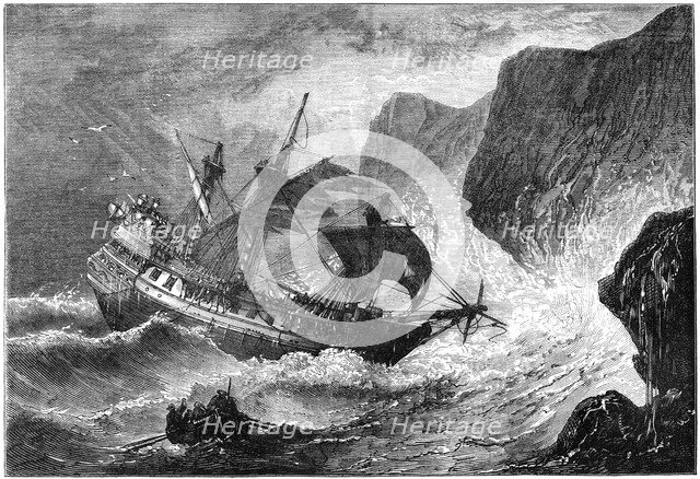 Admiral Somers runs his ship ashore, Bermuda, 1609 (c1880). Artist: Unknown