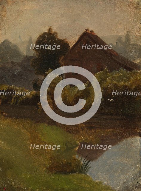 Buildings by the water, exercise, 1854. Creator: Werner Holmberg.