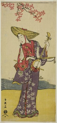 The Actor Sawamura Tamagashira as a Strolling Musician in the Play Dai Danna..., c. 1790. Creator: Katsukawa Shun'ei.