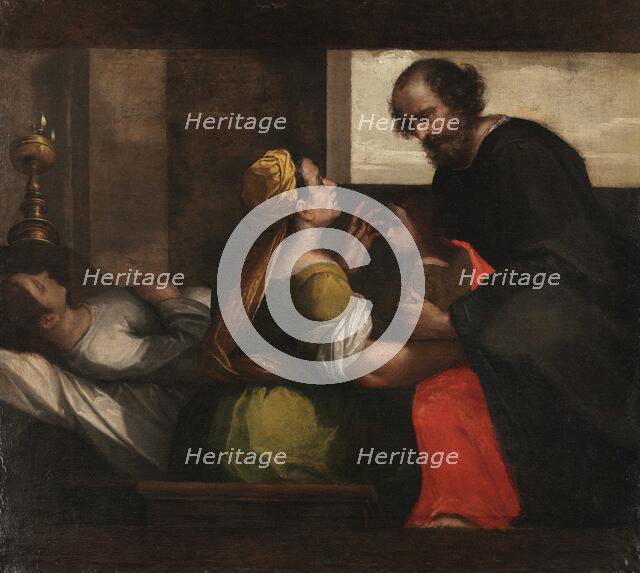 Saint Jerome Emiliani Takes Care of an Orphan, 1595-1600. Creator: Scarsellino (Scarsella), Ippolito (1551-1620).