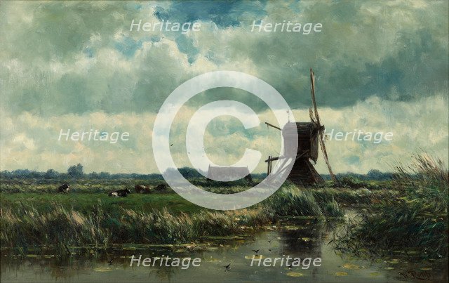 Polder landscape with windmill near Abcoude, c. 1870. Artist: Roelofs, Willem (1822-1897)