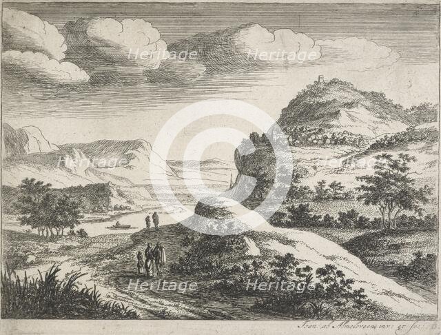 Six landscapes. Plate 6: Three figures standing on a country road, 1683. Creator: Jan van Almeloveen.