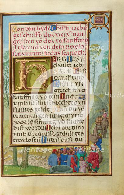 Border with Joseph Being Sold by His Brothers, about 1525-1530. Creator: Simon Bening.