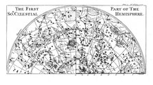 First part of the star chart of the Southern Celestial Hemisphere showing constellations, 1747. Artist: Unknown