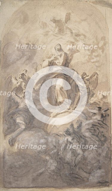 The Virgin Immaculate in Glory (recto); Sketch of a Part of a Leg and a Hand (verso), 1723-1806. Creator: Domenico Mondo.