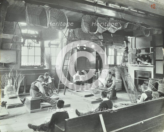 Boys making baskets at Linden Lodge Residential School, London, 1908. Artist: Unknown.