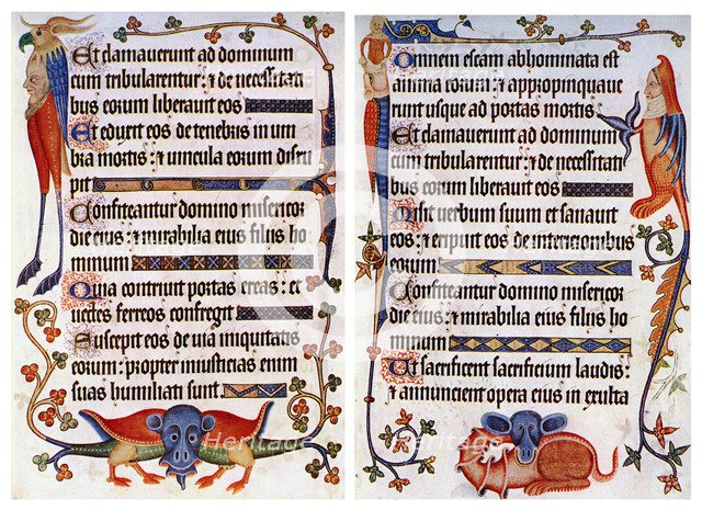 Page of illustrated text from the Luttrell Psalter, c1300-c1340, (c1900-1920). Artist: Unknown
