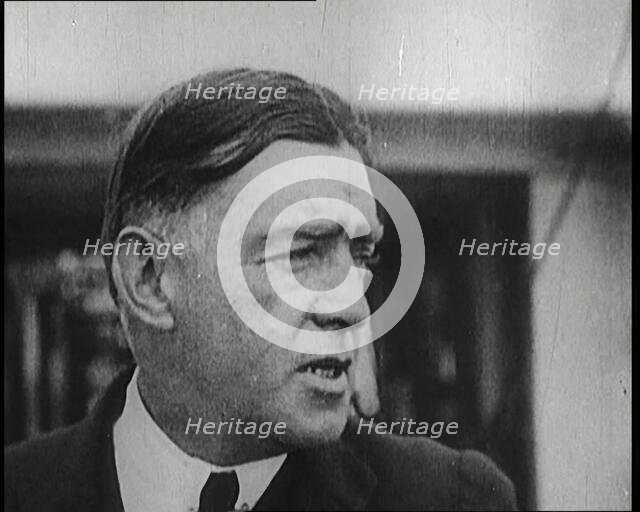 Sir Ernest Shackleton Talking Before an Exploration, 1922. Creator: British Pathe Ltd.