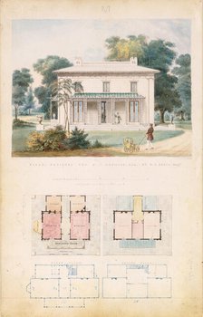 Villa for David Codwise, near New Rochelle, NY (project; elevation and four plans), 1835. Creator: Alexander Jackson Davis.