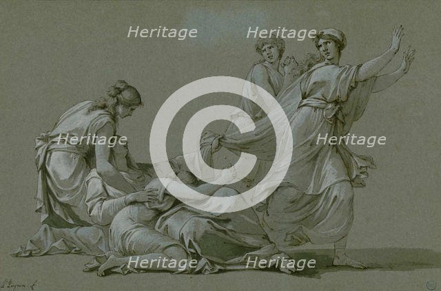 The young men and maidens of Athens to be offered as sacrificial victims to Minotaur, ca 1778. Creator: Peyron, Jean-François-Pierre (1744-1814).