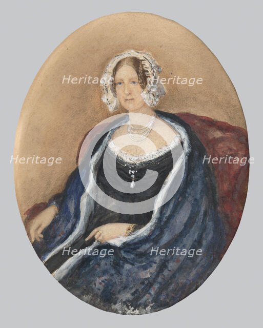 Portrait of a Lady in a White Bonnet and a Cape, around 1850. Creator: Unknown.