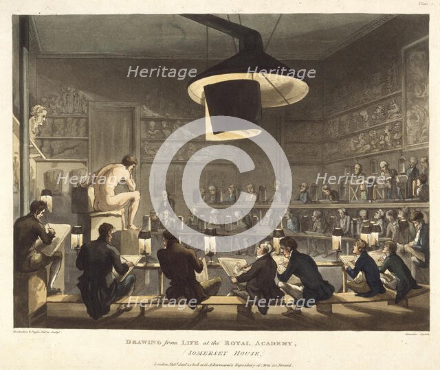 Drawing from Life at the Royal Academy, Somerset House, 1 January, 1808. Creators: Thomas Rowlandson, Augustus Charles Pugin.