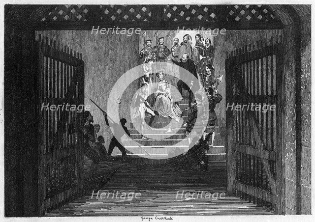 Princess Elizabeth brought as a prisoner to the Tower of London, 1554 (1840).Artist: George Cruikshank