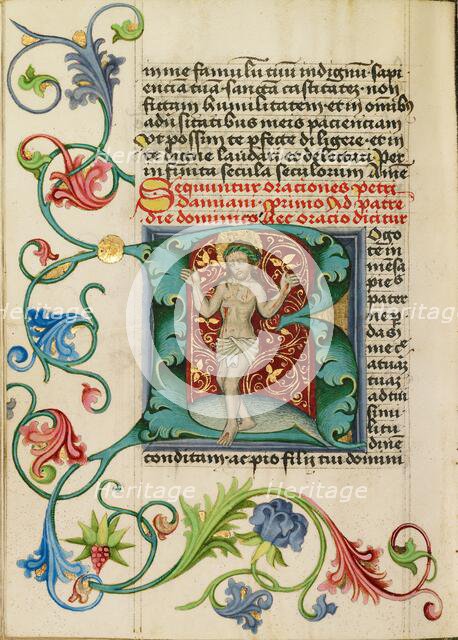 Initial R: The Man of Sorrows; Prayer Book, about 1470-1480. Creator: Workshop of Valentine Noh.