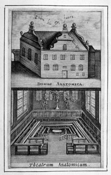 View of exterior of building and anatomical theatre inside, c1662.                                   Artist: Anon