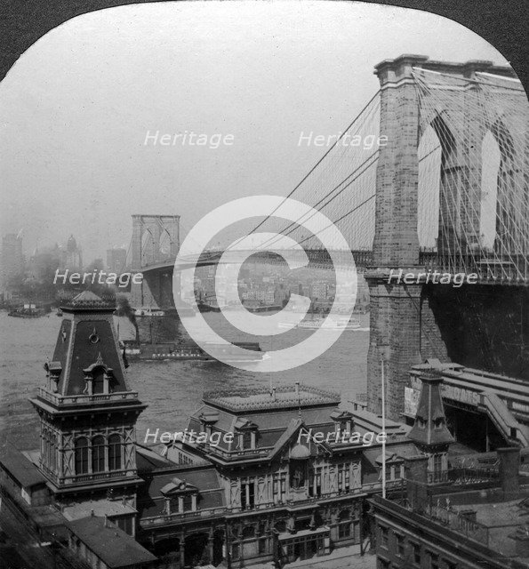 Brooklyn Bridge, New York, USA.Artist: Excelsior Stereoscopic Tours