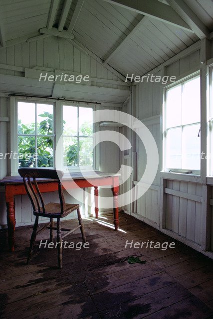 Interior of Dylan Thomas's writing shed, Laugharne, Carmarthenshire, Wales.  Artist: Tony Evans