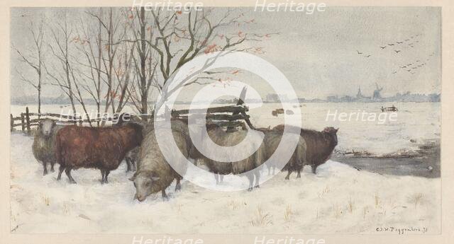 Sheep in the snow, 1878. Creator: George Poggenbeek.