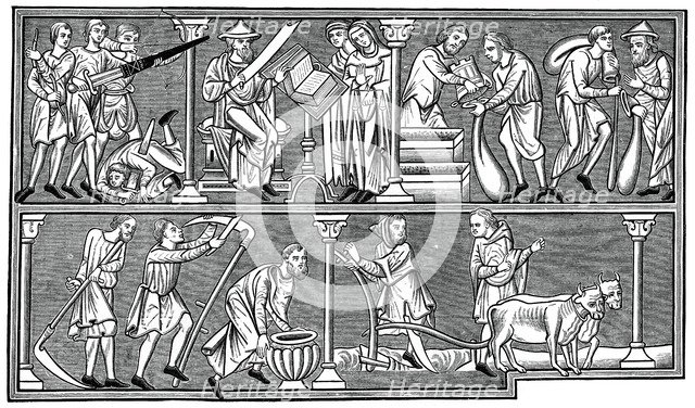 Scenes of medieval life, 13th century, (1870). Artist: Unknown