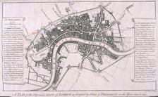 Map of London showing English Civil War Fortifications, c1642, (c1750). Artist: George Vertue