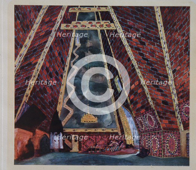 Stage design for the ballet Thamar by M.A. Balakirev, 1912. Artist: Bakst, Léon (1866-1924)