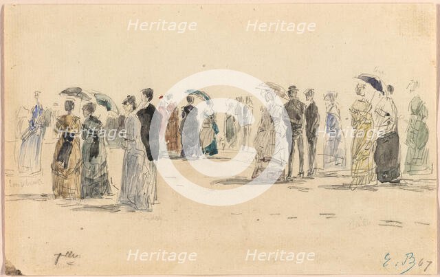 People on the Beach at Trouville, 1864. Creator: Eugene Louis Boudin.