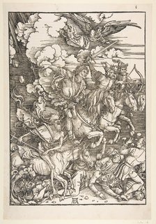 The Four Horsemen, from The Apocalypse, Latin Edition, 1511, ca. 1511. Creator: Albrecht Durer.