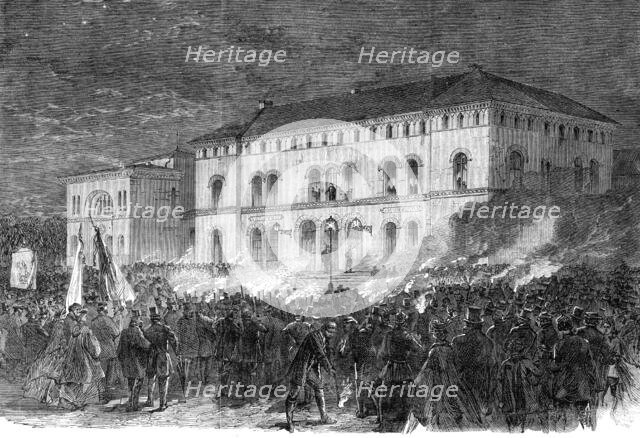 The Schleswig-Holstein Difficulty: torchlight welcome to Prince Frederick,...Railway Hotel, 1864. Creator: Unknown.