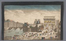 View of the Porte Saint-Bernard and the Pont de la Tournelle over the Seine River in Paris, 1745-75. Creator: Anon.
