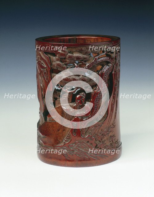 Carved bamboo brushpot, China, 1st half of the 18th century. Artist: Unknown