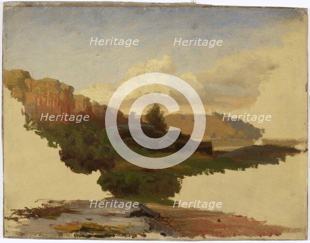 Landscape from Leppalahti in Kuru; Unfinished, 1857. Creator: Werner Holmberg.