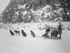 Traveling by dog sled, between c1900 and 1917. Creator: Unknown.