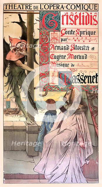 Poster for the premiere of the Opera Grisélidis by Jules Massenet  , 1891. Creator: Flameng, François (1856-1923).