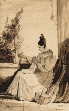 Woman Sewing, early 19th century. Creator: Richard Parkes Bonington.