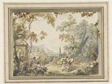 Design for a room painting: idyllic-arcadian landscape with classic buildings, 1752-1819. Creator: Juriaan Andriessen.