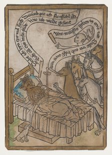 The Sick Lion Summons the Animals to His Bedside, from the Sick Lion blockbook, 2nd ed..., ca. 1465. Creator: Anon.