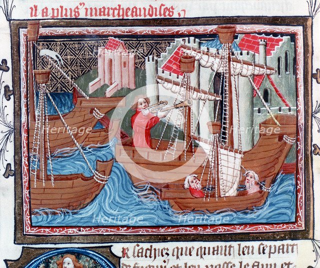 Indian sailing ships described by Marco Polo, 15th century. Artist: Unknown