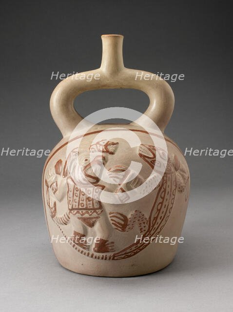 Stirrup Spout Vessel with Raised Mythic Battle Motifs, 100 B.C./A.D. 500. Creator: Unknown.