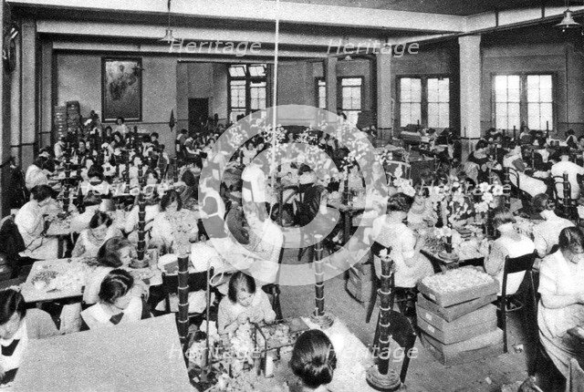 Disabled girls working at the 'Watercress and Flower Girls' Christian Mission', London, 1926-1927. Artist: Unknown