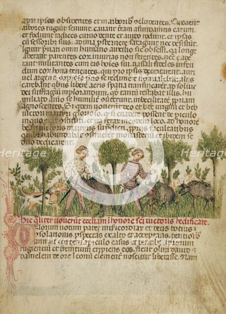 Aimo and Vermondo Killing Two Wild Boars, about 1400. Creator: Anovelo da Imbonate.